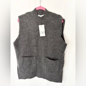 Zara Charcoal Sleeveless Cowl Neck Sweater